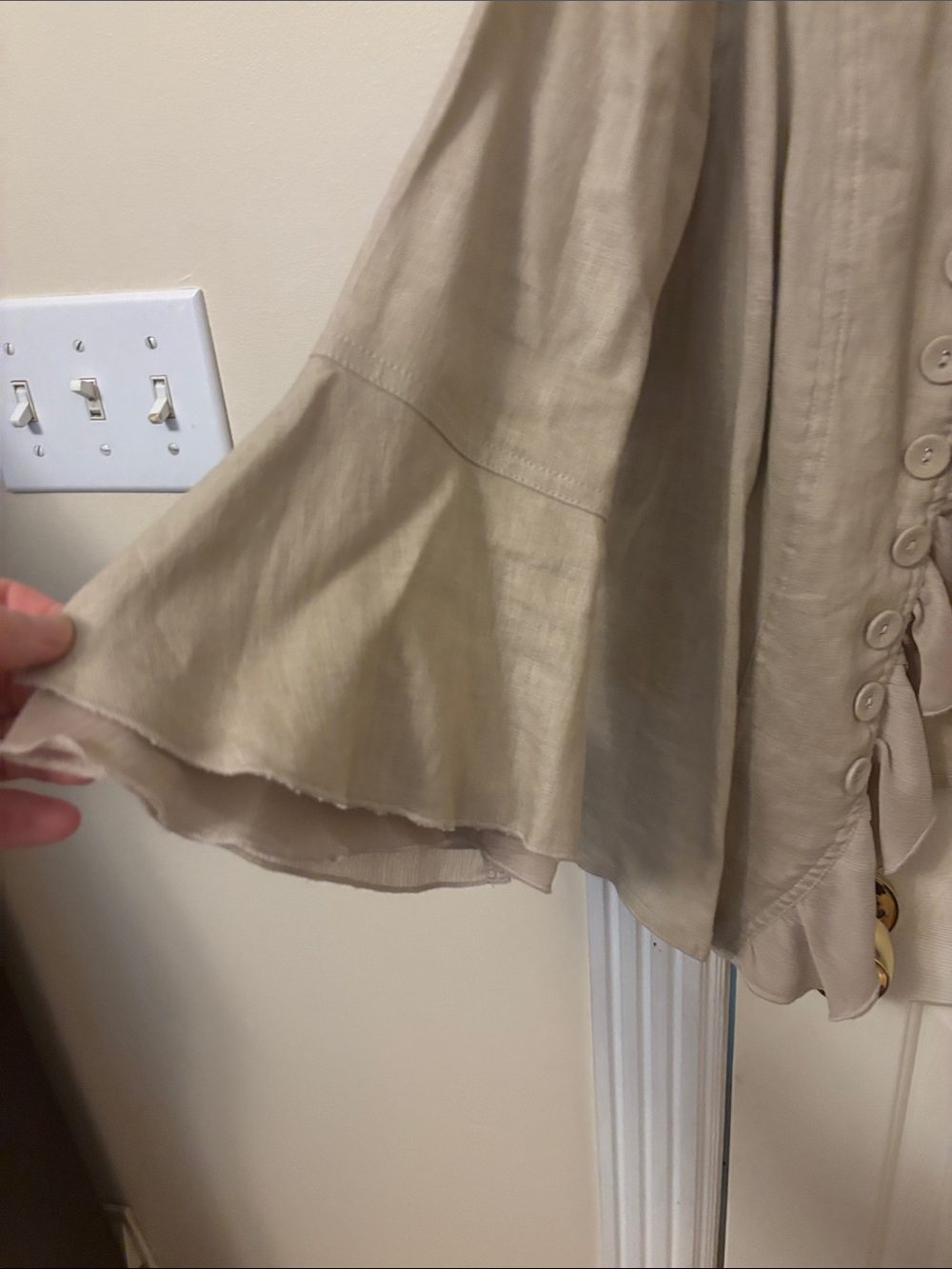 Multiples Taupe Ruffle-Trim Button Front Jacket - Picture 3 of 6